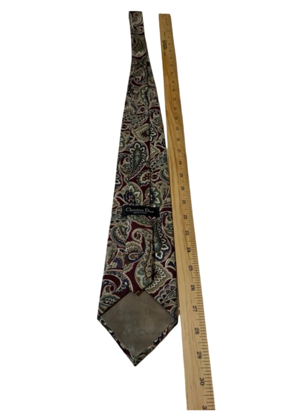 Christian Dior Monsieur Silk Tie Burgundy Paisley Italy Fabric Vintage